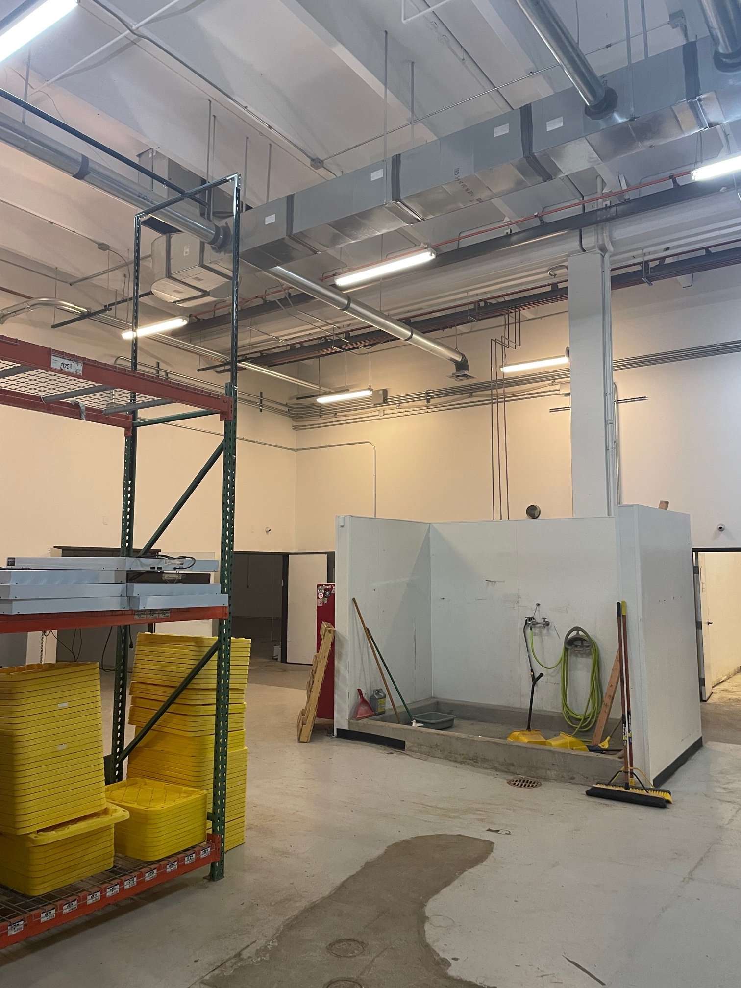 Staging area with racking and materials