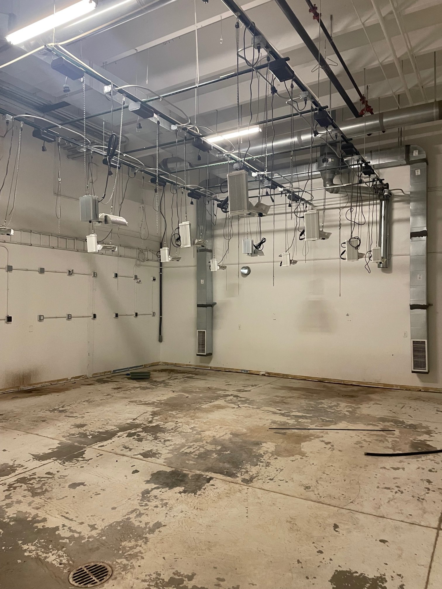 Grow room walls with utility drops in place