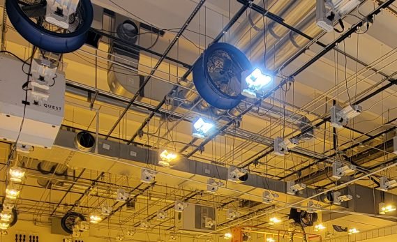 Light room ceiling with fans and HVAC at 710 Labs