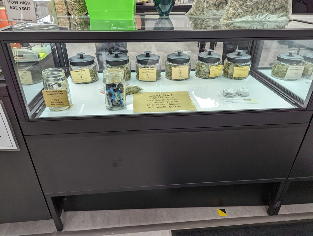 Finished retail display case merchandised with product